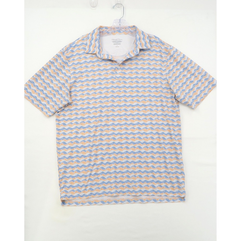 Straight Down Performance Golf Polo Shirt Mens Large Blue Orange Wavy Stripe L
